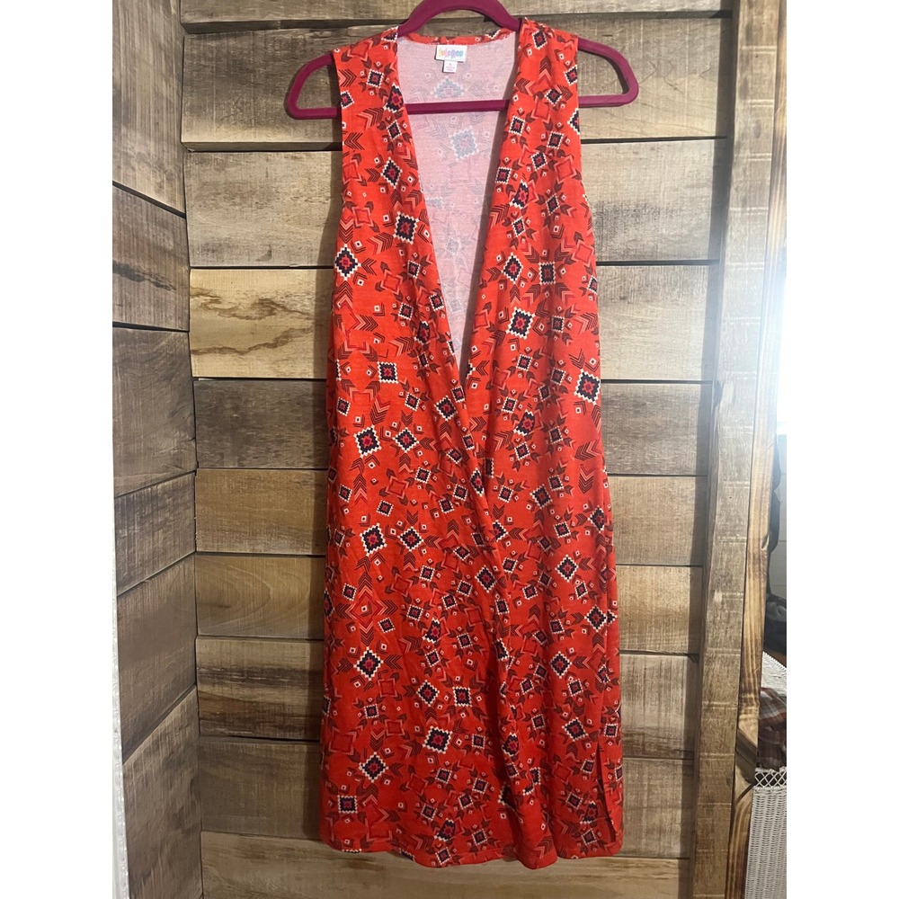 LuLaRoe Joy Longline  Small‎ Orange Geo Southwestern Print Duster Sleeveless